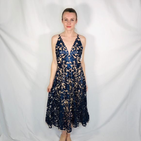 Blue Formal Dress Sequin Midi